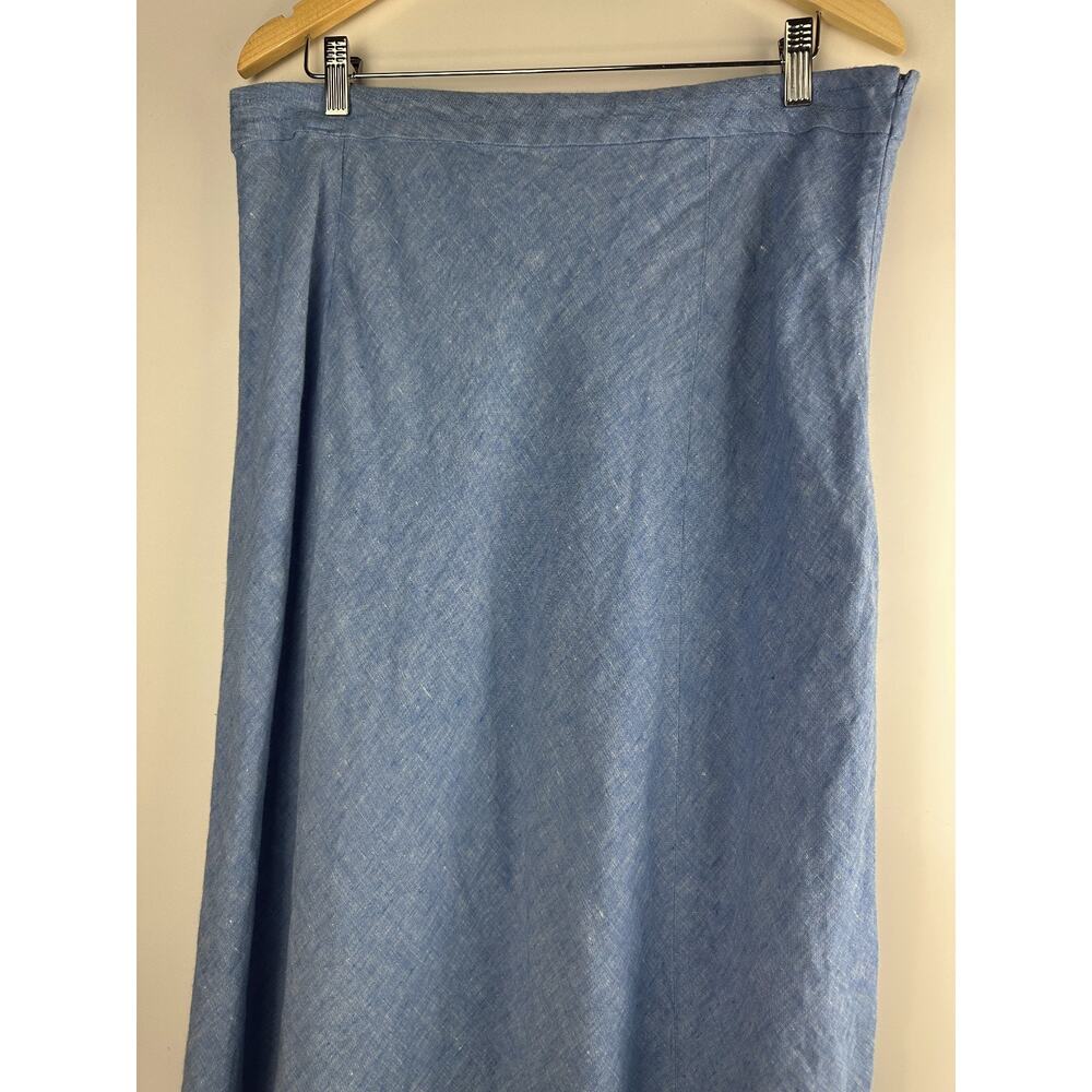 L.L. Bean Linen Classic Fit Blue A-Line Midi Skirt Plus Size 18W Beach Coastal - Picture 3 of 14
